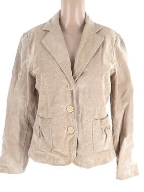 Petite Sophisticate Women Leather Jacket Three Button Beige Size M
